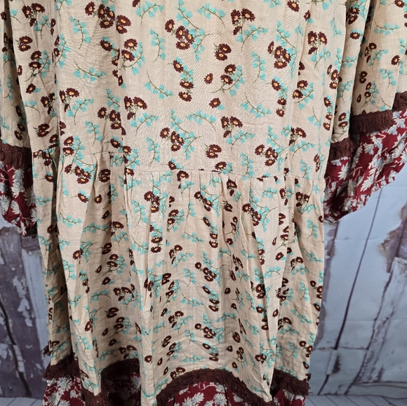 Easel 3/4 sleeve floral mini dress boho oversized large - Picture 7 of 14